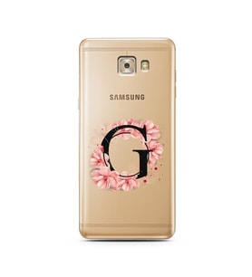Pembe Çiçekli Harf Tasarım Süper Şeffaf Silikon Telefon Kılıfı Samsung C7 Pro  G