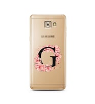 Pembe Çiçekli Harf Tasarım Süper Şeffaf Silikon Telefon Kılıfı Samsung C7 Pro  G
