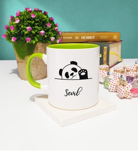 Panda Tasarımlı Kişiye Özel Panda Kupa Bardak Yeşil