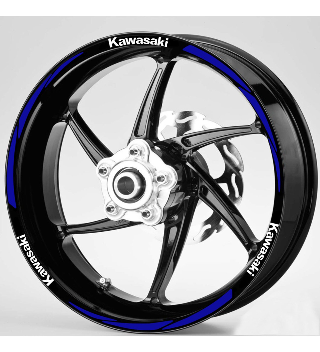 Beyaz Kawasaki Yazılı 3 Parçalı Reflektif Mavi Kawasaki Jant