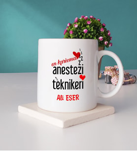 En Karizma Anestezi Teknikeri Hediye Kupa Bardak ve Taş Bardak Altlığı Hediye Seti