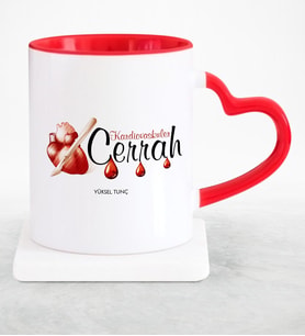 BK Gift Kişiye Özel Mesleki Kardiovaskuler Cerrah Kırmızı Kalpli Kupa Bardak  2