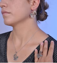 Şahmaran Model Oksitli Telkari Bayan Gümüş Üçlü Set