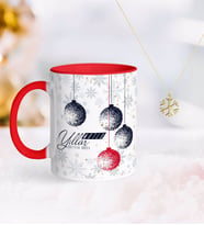 BK Gift Kişiye Özel Yılbaşı Mutlu Yıllar Kırmızı Kupa ve Kar Tanesi Kolye-13 (Model 1)