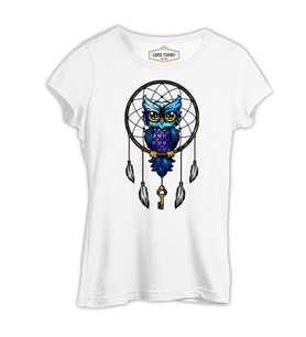 Düş Kapanı - Baykuş Beyaz Kadın Tshirt