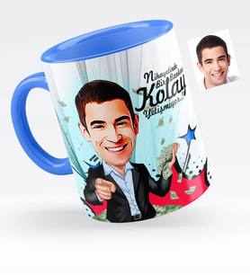 BK Gift Kişiye Özel Bay Bankacı Karikatürlü Mavi Kupa Bardak  2