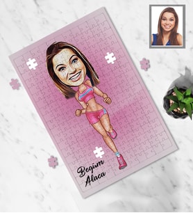 Kişiye Özel Sporcu Karikatürlü A3 240 Parça Puzzle Bayan-1