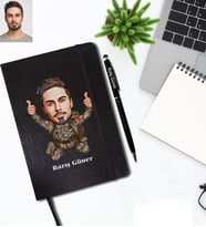Kişiye Özel Asker Karikatürlü Siyah Defter Kalem Hediye Seti Bay-2