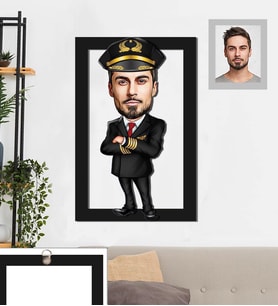 Kişiye Özel Pilot Karikatürlü 3D Ahşap Tablo 30x47 Bay-2