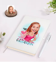 BK Gift Kişiye Özel Kadınlar Günü Karikatürlü Beyaz Defter Kalem Seti-4