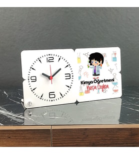Kimya Öğretmeni Ahşap Masa Saati