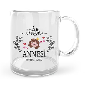 BK Gift Kişiye Özel Yılın En İyi Annesi Cam Kupa Bardak  2