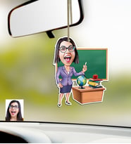 BK Gift Kişiye Özel Bayan Öğretmen Karikatürlü Ahşap Araba Dikiz Ayna Süsü (Çok Renkli)