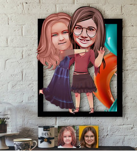 BK Gift Kişiye Özel Kız Kardeşler Karikatürlü 3D Ahşap Tablo-6 (Beyaz)