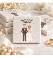 Kişiye Özel Doğal Taş Nikah Şekeri Magnet 5x5cm 30 Adet