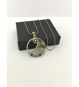 TELKARİ YUVARLAK KÖK SAFİR TAŞLI GÜMÜŞ KOLYE (Mavi)