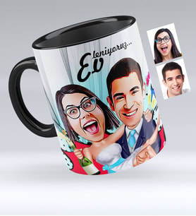 BK Gift Kişiye Özel Evleniyoruz Karikatürlü Siyah Kupa Bardak  4