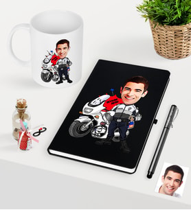 BK Gift Kişiye Özel Bay Yunus Polis Karikatürlü Siyah Defter Kalem Kupa Seti (Model 1)