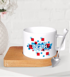 BK Gift Kişiye Özel İngilizce Öğretmeni Ahşap Altlıklı Seramik Fincan-12 (Beyaz)