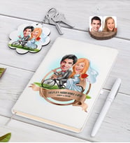 BK Gift Kişiye Özel Yılın En Mükemmel Çifti Karikatürlü Beyaz Defter Kalem ve Anahtarlık Hediye Seti-68 (Model 1)