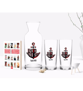 BK Gift Kişiye Özel Renkli Baskılı Kaptan Tasarımlı İkili Rakı Bardağı Karaf ve Cep Kitabı Hediye Seti-3 (Model 1)