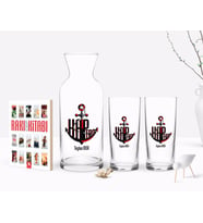 BK Gift Kişiye Özel Renkli Baskılı Kaptan Tasarımlı İkili Rakı Bardağı Karaf ve Cep Kitabı Hediye Seti-3 (Model 1)