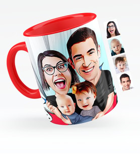BK Gift Kişiye Özel Aile Karikatürlü Kırmızı Kupa Bardak  4