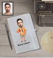 Kişiye Özel Erkek Karikatürlü Gri Defter Kalem Hediye Seti  Model-10