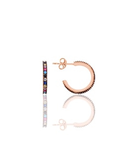 Söğütlü Silver Gümüş rose renkli taşlı 16 mm tamtur halka küpe