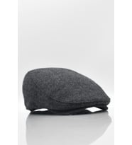 Erkek Kasket Balıksırtı Kışlık Flat Cap Yün Kasket (Koyu Gri)