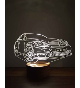 3 Boyutlu Mercedes Led Masa Lambası Araba Sevenlere Hediye Ahşap Taban 7 Farklı Işık Renkli
