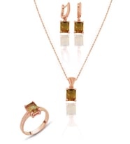 Sultanit Taşlı Rose Gümüş Üçlü Set Yüzük Küpe Ve Kolye Ucu SET-406
