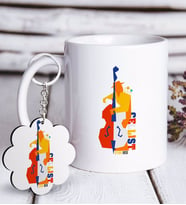 BK Gift Kişiye Özel Mesleki Çellist Beyaz Kupa ve Anahtarlık Hediye Seti-1 (Model 1)