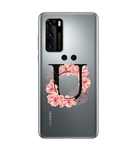 Pembe Çiçekli Harf Tasarım Süper Şeffaf Silikon Telefon Kılıfı Huawei P40 Ü-Harf