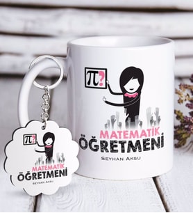 BK Gift Kişiye Özel Matematik Öğretmeni Beyaz Kupa ve Anahtarlık Hediye Seti-1 (Model 1)