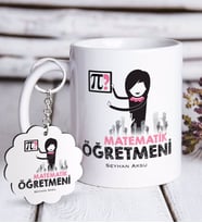 BK Gift Kişiye Özel Matematik Öğretmeni Beyaz Kupa ve Anahtarlık Hediye Seti-1 (Model 1)