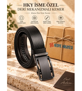Hakiki Deri Deliksiz Mandallı Mekanizmalı Erkek Kemer İsme Özel (Siyah)