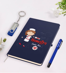 BK Gift Kişiye Özel Hemşire Temalı Lacivert Defter Kalem 32gb USB Bellek Hediye Seti-5 (Model 1)