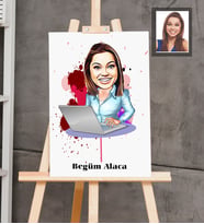 Kişiye Özel Patron Karikatürlü  Ahşap Tablo 30x47 Bayan-7