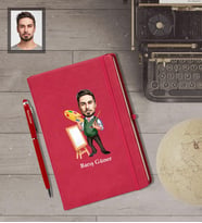 Kişiye Özel Ressam Karikatürlü Kırmızı Defter Kalem Hediye Seti   Bay-1