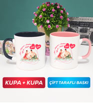 İkili Sevgiliye Sevgililer Günü Hediyesi 5 Kupa Bardak Siyah Pembe
