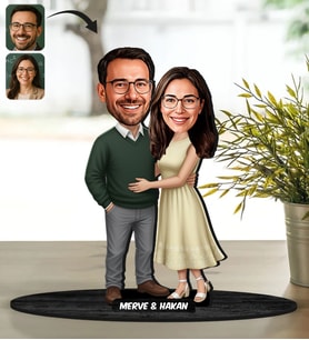 BK Gift Kişiye Özel Sevgililer Karikatürlü Ahşap Biblo Model-80-1, Sevgiliye Hediye, Ev Hediyesi, Eşe Hediye