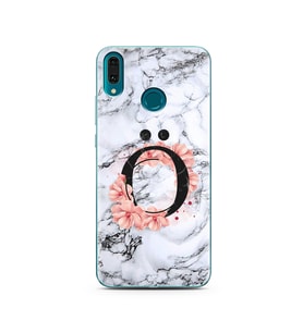 Mermer Çiçekli Harf Tasarım Süper Şeffaf Silikon Telefon Kılıfı Huawei Y9 2019 Ö