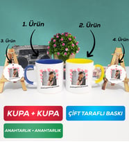 İkili Lacivert Sarı Sevgiliye Sevgililer Günü Hediyesi 12 Kupa Bardak Anahtarlık