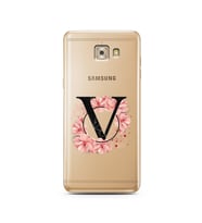 Pembe Çiçekli Harf Tasarım Süper Şeffaf Silikon Telefon Kılıfı Samsung C7 Pro  V