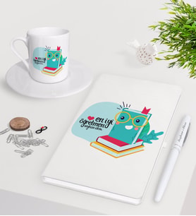 BK Gift Kişiye Özel En İyi Öğretmen Beyaz Defter Kalem Türk Kahvesi Fincanı Seti-9 (Model 1)