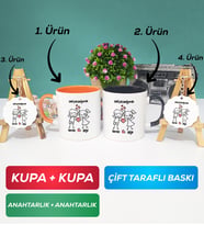 İkili Turuncu Siyah Kişiye Özel Sevgililer Günü Hediyesi Kupa Bardak Anahtarlık Hediye Seti