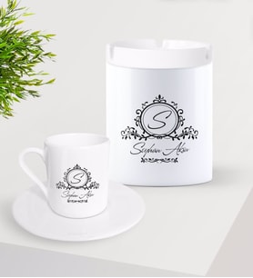 BK Gift Kişiye Özel İsimli Türk Kahvesi Fincanı ve Seramik Kül Tablası Seti-11 (Model 1)