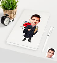 BK Gift Kişiye Özel Bay Avukat Karikatürlü Beyaz Defter Kalem Seti - 1