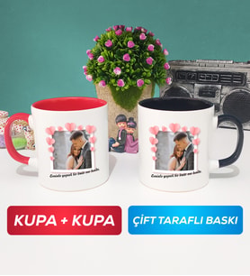 İkili Sevgiliye Sevgililer Günü Hediyesi 12 Kupa Bardak Kırmızı Siyah